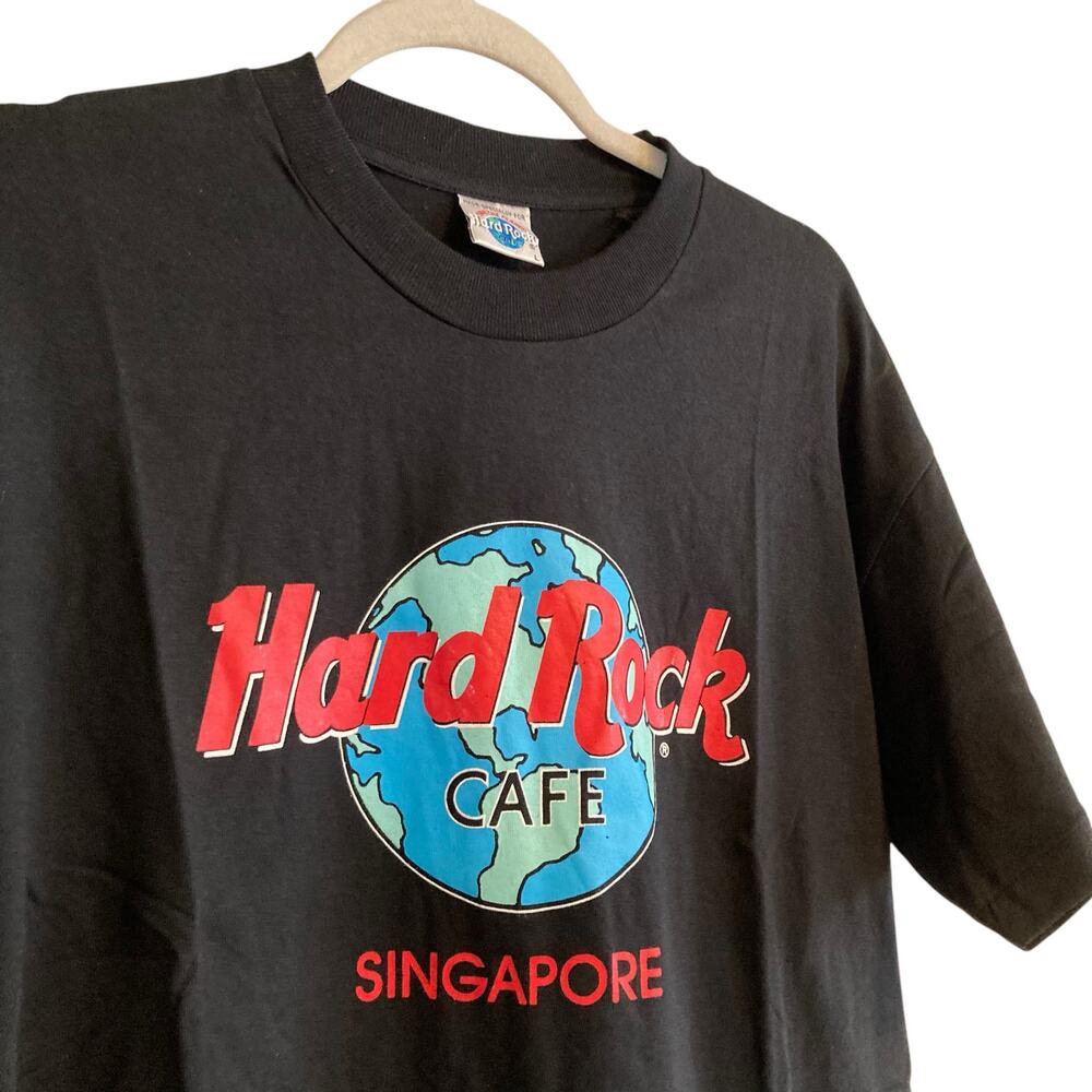 Vintage 80s Black Red Hard Rock Cafe Logo Singapore Destination Shirt Sz Large - Picture 12 of 16